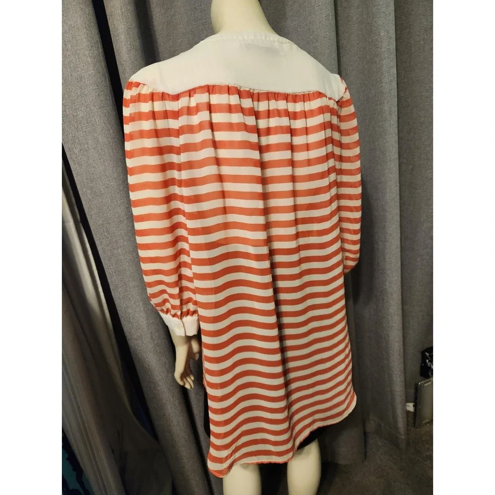 LC Lauren Conrad Women's Top Sz L 3/4 Sleeve Cream And‎ Coral Chiffon Striped - Picture 4 of 8